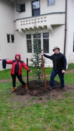 Melissa and Brian Funaro chose to plant a tree to honor their 10- and 20-year milestones at Yale, respectively.  