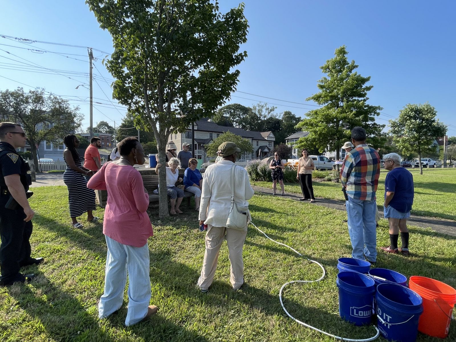 Alder Sarah Miller speaking at the community meeting where the map of changes to expect at the park was unveiled, July 13, 2023.