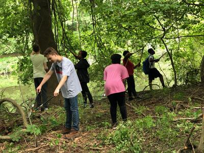 volunteers &quot;devining&quot; in East Rock Park