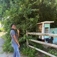 Mia pruning overgrown vines!