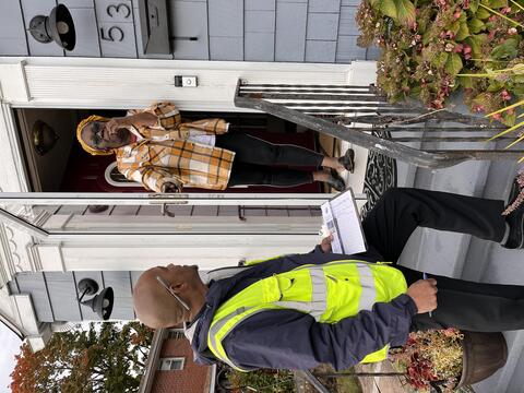 Mark knocks on a door finding a tree adopter